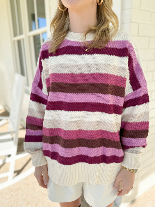 Plum Striped Dolman Sweater