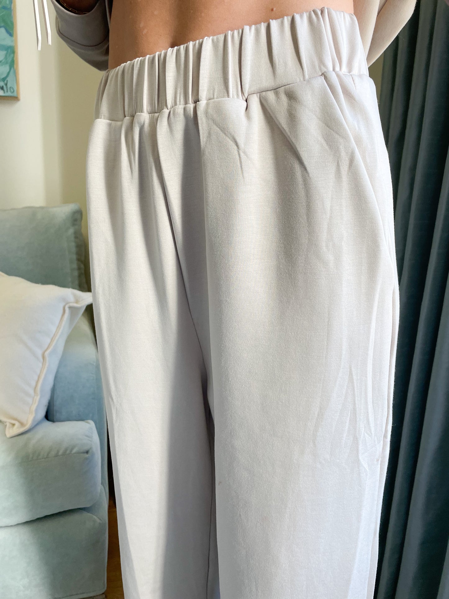 P. Cill Taupe Scuba Wide Leg Pants with Slits