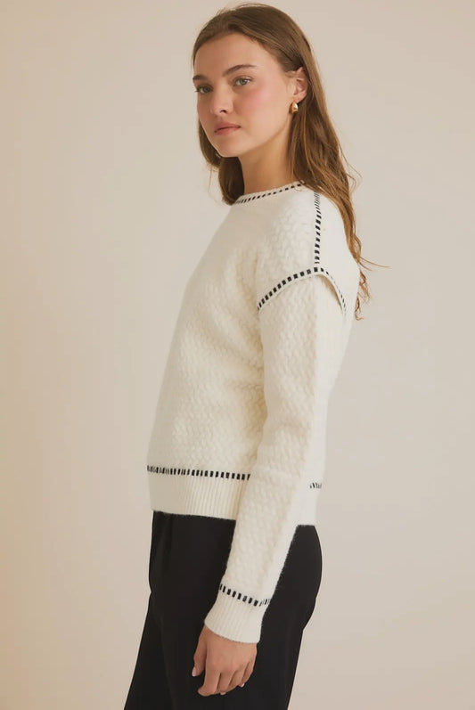 White Sweater with Black Contrast Stitching