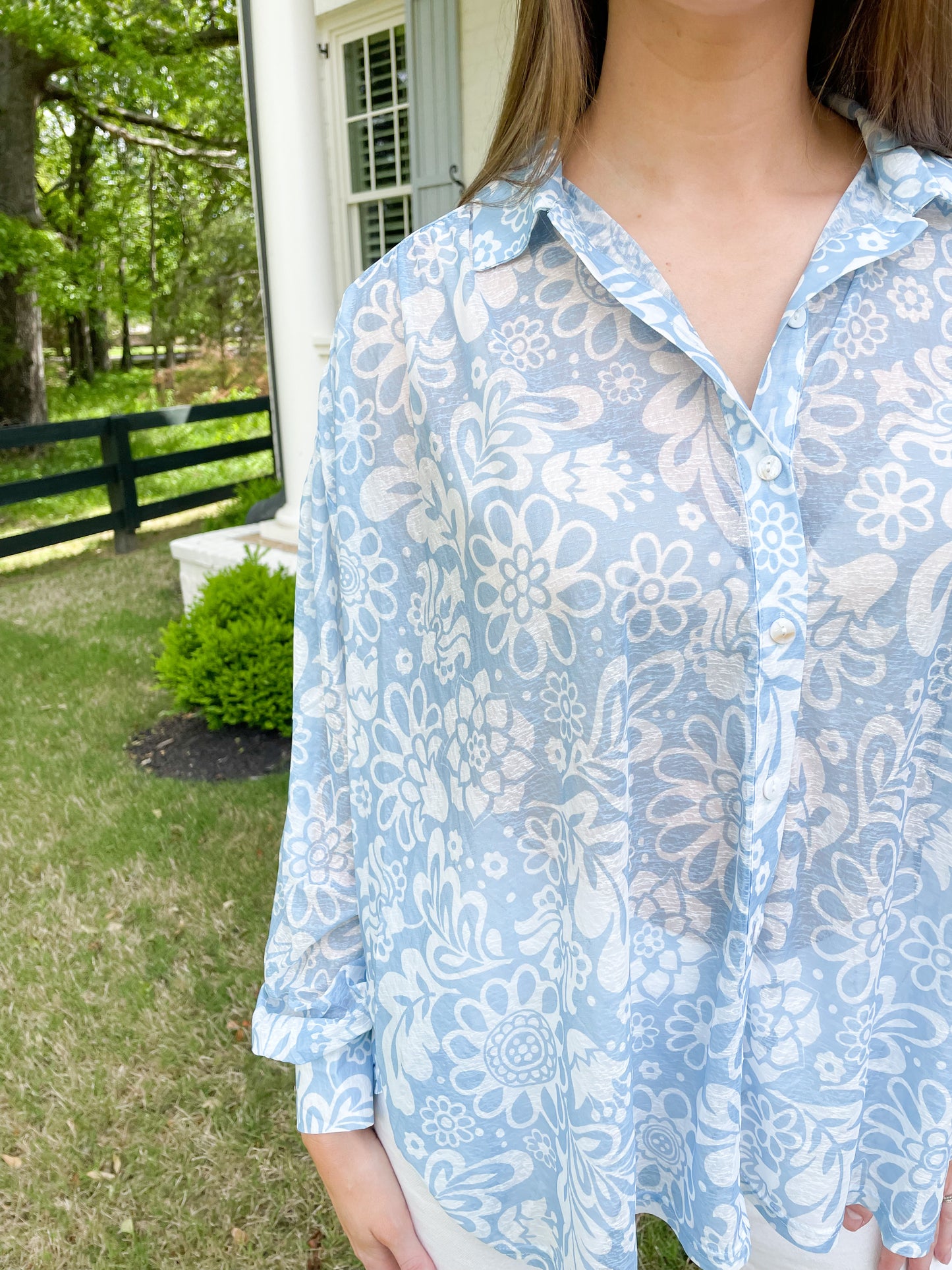 Blue Hawaii Button Down Blouse