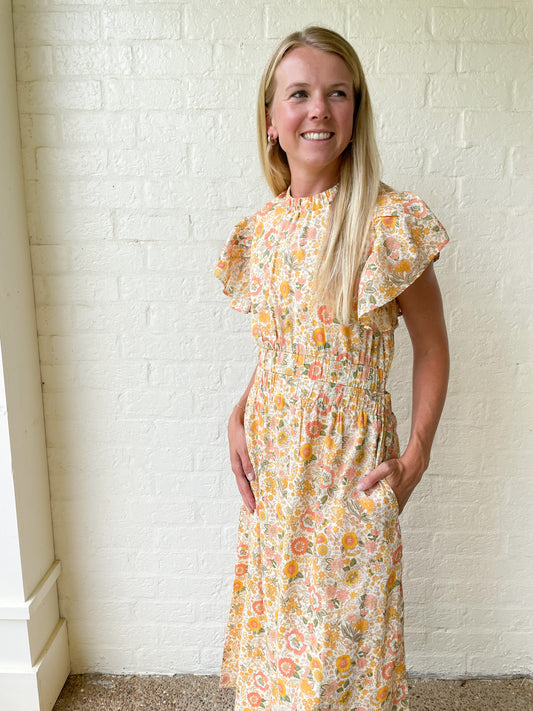 Marigold Monterey Print Midi Dress