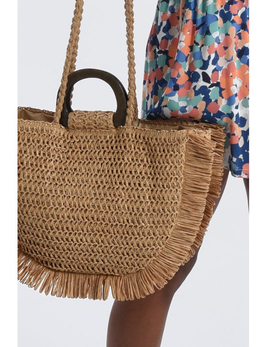 Fringed Woven Tote Bag