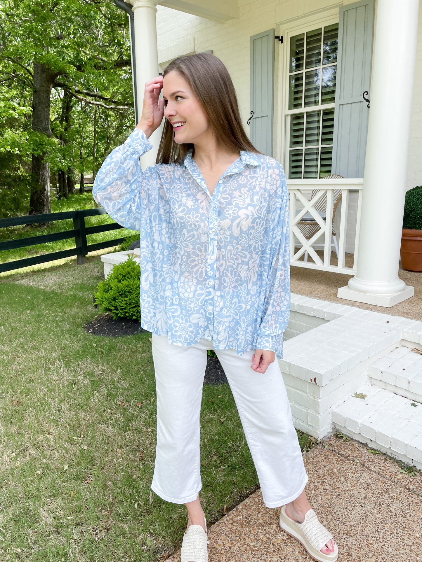 Blue Hawaii Button Down Blouse